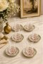Set of 6 Glass Tea Cups and Patterned Porcelain Tea Saucers, Green Pattern, 12-Piece Set - 4