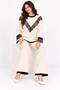 Women's Two-Piece Set with a Crew Neck Featuring Lace Details on the Front and Sleeve Ends, Paired with Corded Fabric Knit Pants - 2