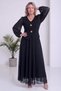 Women's Plus Size Gold-Buttoned V-Neck Chiffon Midi Dress, Black - 3