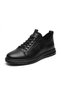 Men's Black Genuine Leather Stretch-Ankle Casual Sneakers - 2