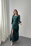 Women's Emerald Green Ruched Satin Dress with Side Slit