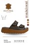 Genuine Leather Women's Slippers - Soft Thick Soled Genuine Leather Double Velcro Women's Slippers Brown - 3