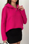 Women's Fuchsia Zipper-Front Boat Neck Knit Sweater - 4