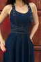 Women's Cotton Midi Length Denim Dress with a Blue Band - 4