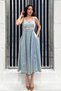 Women's Snow-White, Machine-Washable, Strapped, Cotton Midi Length Denim Dress