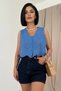 Women's Blue Zero Sleeve Brode Blouse