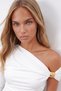 Women's white asymmetrical collar sandy blouse with gold accessories alc-x16043 - 4
