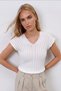 Women's white open-back v-neck knitted summer blouse alc-x16044 - 2