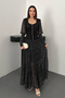 Women's Black Lace Dress with Rhinestones and Stripes - 2