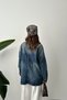 Women's Blue Vintage Washed Denim Jacket - 5