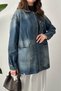 Women's Blue Vintage Washed Denim Jacket - 4