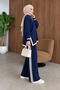 Women's striped knit two-piece set (top and bottom) - 2