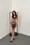 Women's Taupe Color Velvet Dress - 2