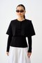 Women's Cape-Style V-Neck Knit Blouse, Black - 2