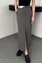 Women's grey faux leather trimmed polyviscose skirt - 3