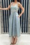 Women's Snow-White, Machine-Washable, Strapped, Cotton Midi Length Denim Dress - 4