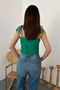 Women's Green Lace-Up Embroidered Blouse - 5
