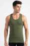 10-Pack Khaki Green 100% Cotton Jersey Classic Men's Tank Top - Gingham Pattern, Comes with a Free Unisex Band - 3