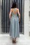 Women's Snow-White, Machine-Washable, Strapped, Cotton Midi Length Denim Dress - 5