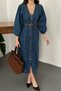 Women's Blue Cotton Balloon-Sleeve Denim Dress - 4
