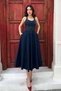 Women's Cotton Midi Length Denim Dress with a Blue Band