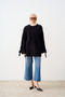 Women's Knit Tunic with Wrist Ribbon Detail, Black - 4