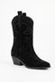 Yursa cowboy genuine leather women's heeled boots, black suede. - 8