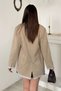 Women's Beige Striped Suede Jacket with Lined Panel and Trim - 5