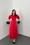 Women's Red Button-Down Drapey Satin Dress - 2