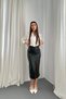 Women's Black Gather Detailed Leather Skirt - 2