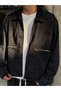 Black Jacket with Zippered Pockets, Washed Finish