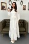 Women's White-Belted Striped Pattern Modal Dress - 2