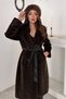 Women's Khaki Leather Belted Coat with Paneling - 2