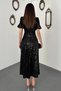 Women's Black Sequin-Embellished Stretch Fabric Lined Evening Gown - 5