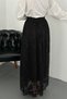 Women's Black Long Skirt with Lined Trim and Lace - 4