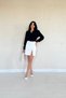 Women's Ecru Mini Skirt with Rose Details, Stretch Fabric, and Slit - 2