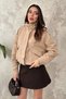 Women's Beige Short Mock Neck Jacket - 2