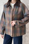 Women's Cotton Blend Jacket with Burgundy Lining, Paneled Collar, and Plaid Pattern - 4