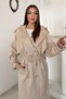 Women's Beige Stretch Fabric-Lined Raglan-Sleeve Suede Trench Coat - 3