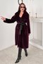 Women's Burgundy Leather Belted Coat with Paneling - 2