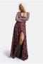 Women's Burgundy Plaid S6-35 Maxi-Length Skirt with Slit Detail, Cotton - 4