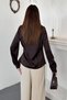 Women's Brown Drapey Satin Blouse with Button Details - 5