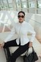 Women's scuba fabric mock neck double-zip waist-fitted jacket, Fall/Winter, White - 2