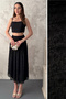 Women's Black Lace Blouse with Ruffled Skirt, Lined Cotton Set - 3