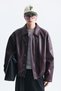 Loose-Fit Polo Collar Faux Leather Jacket - 2