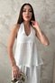 Women's White-Lined, Ruffled, Tie-Detail, Waist-Tied Cotton Two-Piece Set - 3