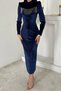 Women's Navy Blue Shimmering Stretch Fabric Velvet Dress - 4