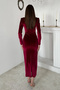 Women's Burgundy Stretch Fabric Shimmering Velvet Dress - 5