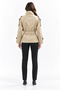 Women's Beige Mock Neck, Epaulet, Button-Front, Lined, Belted Short Trench Coat - 4
