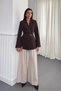 Women's Brown Waist-Fitted Stretch Fabric-Lined Blazer Jacket - 3